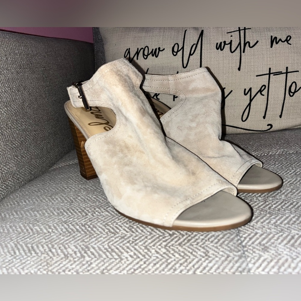 Sam Edelman Ervin Cream Open Toe Suede Heels Women's Shoes